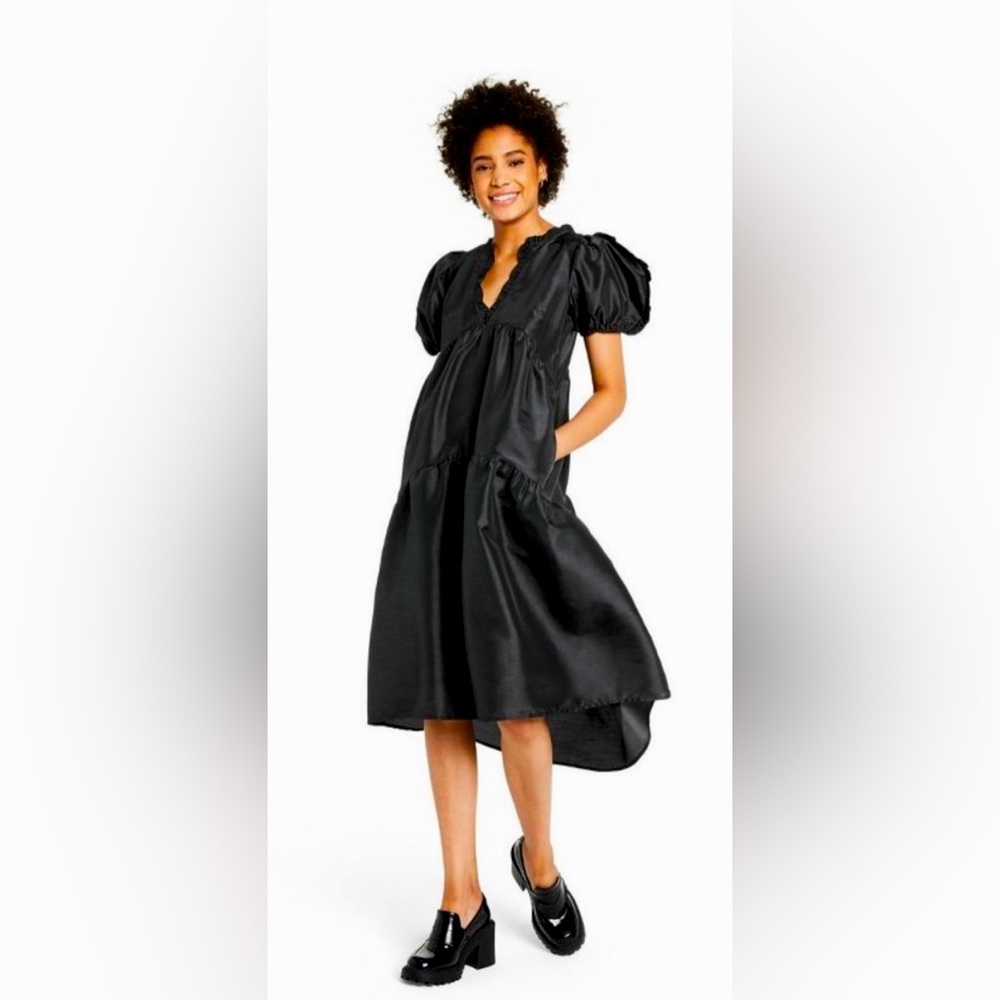 Kika Vargas Tiered Ruffle Edge Puff Sleeve Midi Dress - Size Extra Large